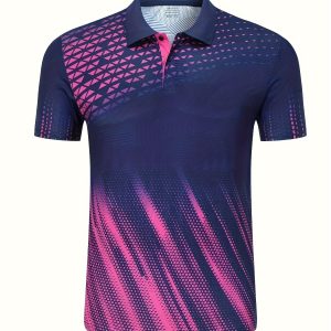 Men's Quick-Dry Athletic Shirt For Tennis, Golf, Volleyball, & Outdoor Sports - Breathable & Moisture-Wicking Geometric Pattern Print T-Shirt